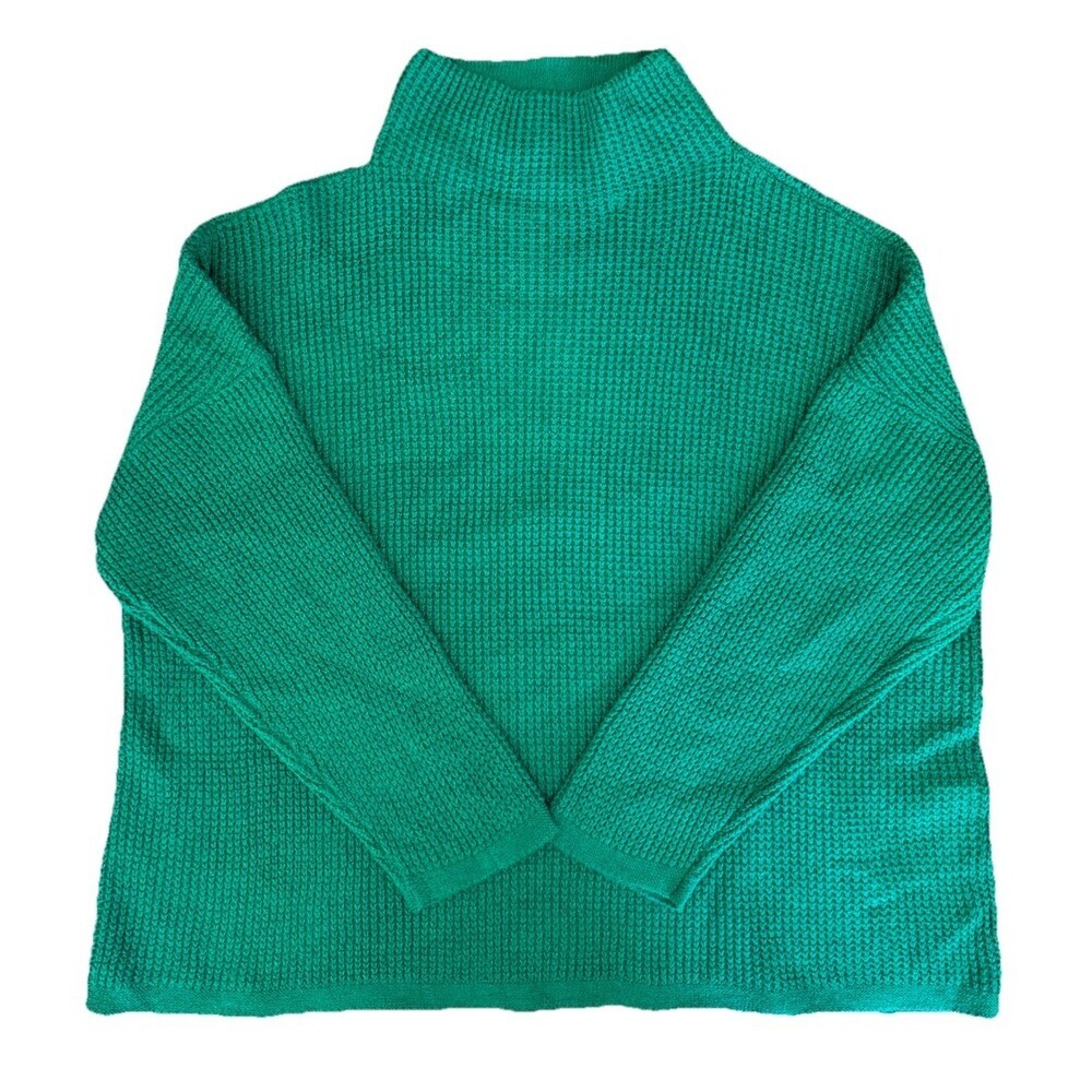 J. JILL Women's PLUS 2X Green Waffle Knit Mock Neck Sweater Relaxed Fit